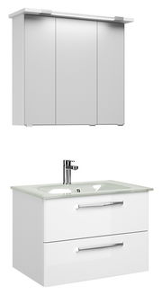 Moderner Badblock mit Spiegelschrank und Waschbeckenunterschrank, Frontalansicht