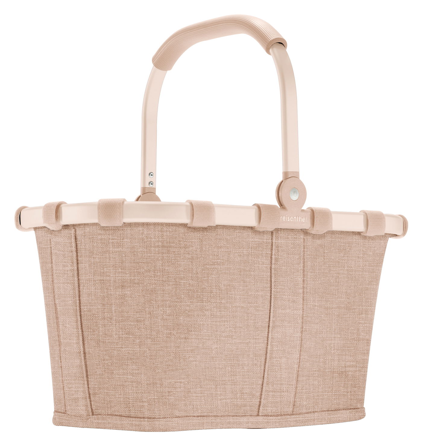 Beiger Einkaufskorb mit Henkel, seitliche Perspektive