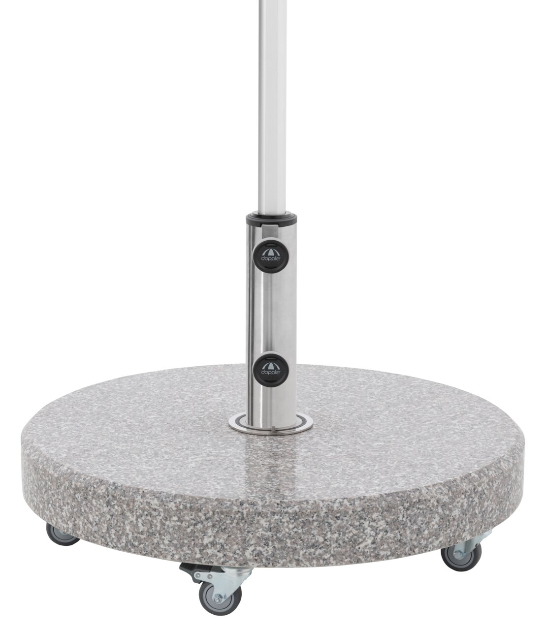 Granit-Sockel mit Rollen, seitliche Perspektive