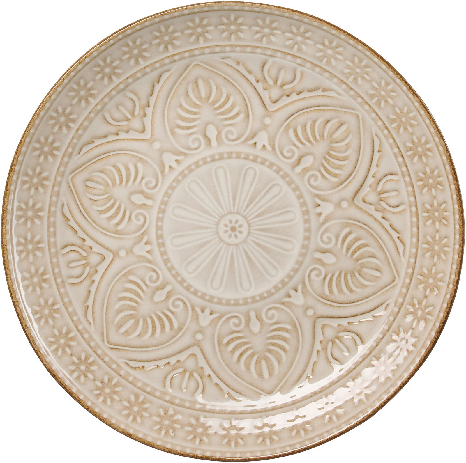Dessertteller Omara 21cm beige mit dekorativem Muster, Draufsicht