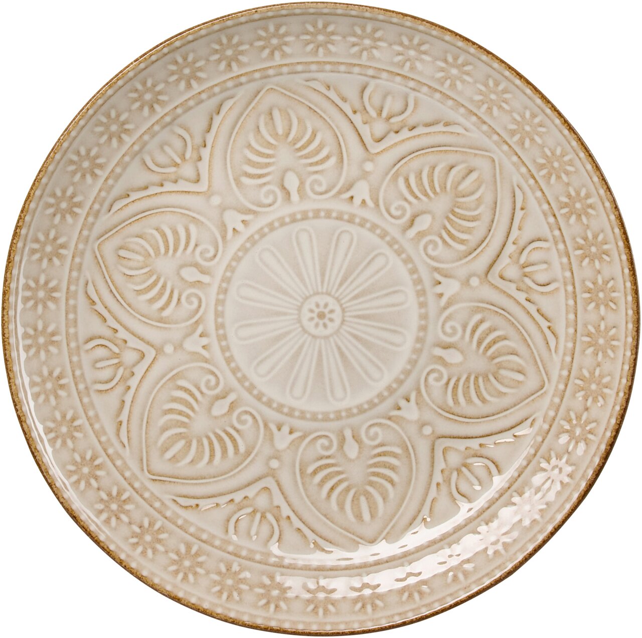 Dessertteller Omara 21cm beige mit dekorativem Muster, Draufsicht