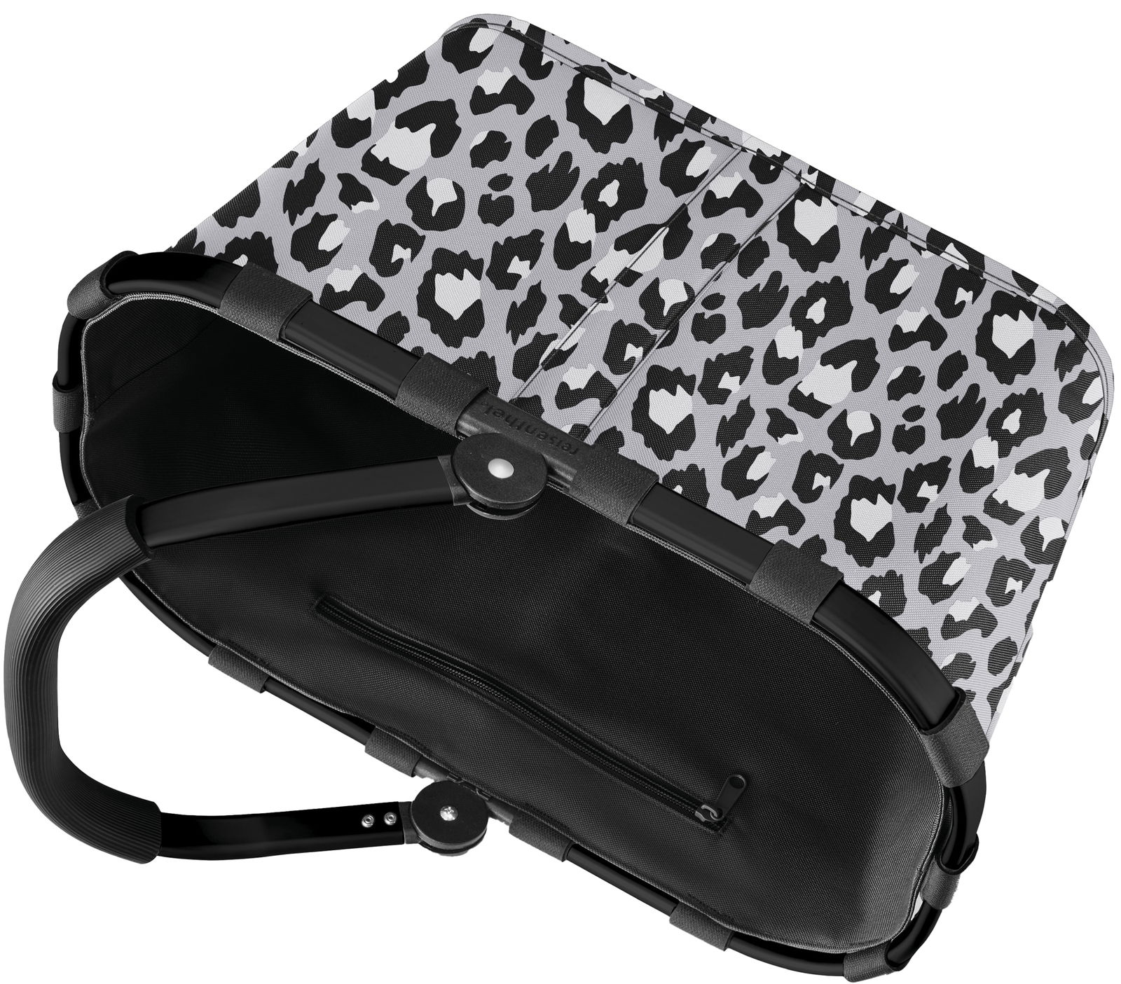 Leopardenmuster Einkaufskorb mit schwarzem Rahmen, von oben betrachtet