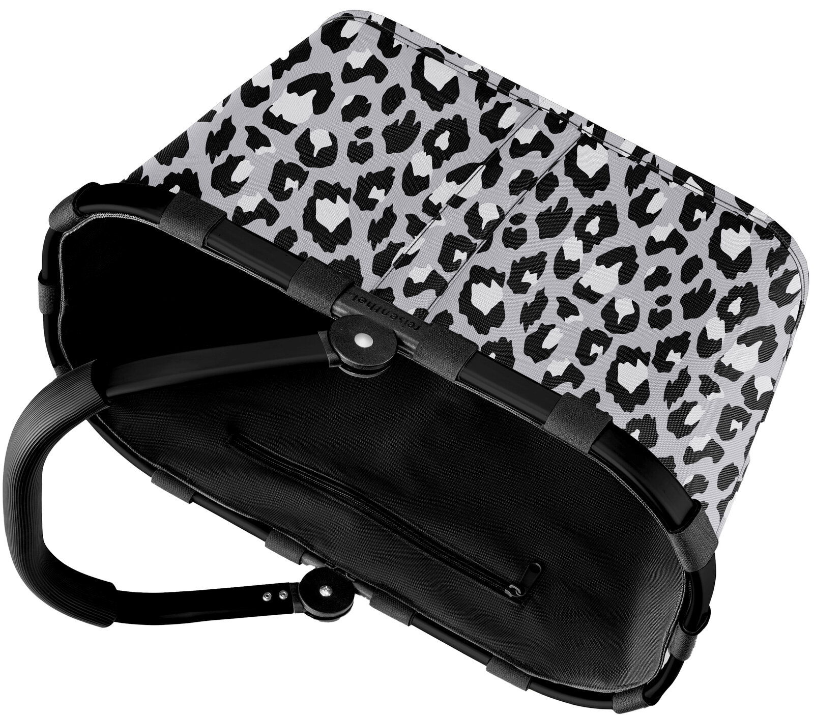 Leopardenmuster Einkaufskorb mit schwarzem Rahmen, von oben betrachtet