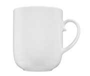 Weißer Becher mit Henkel, seitliche Ansicht