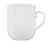 Weißer Becher mit Henkel, seitliche Ansicht