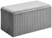Graue Hockerbank mit gestepptem Design, seitliche Perspektive
