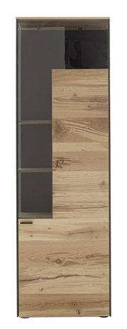 Vitrine aus Holz mit Glasfront, frontal fotografiert