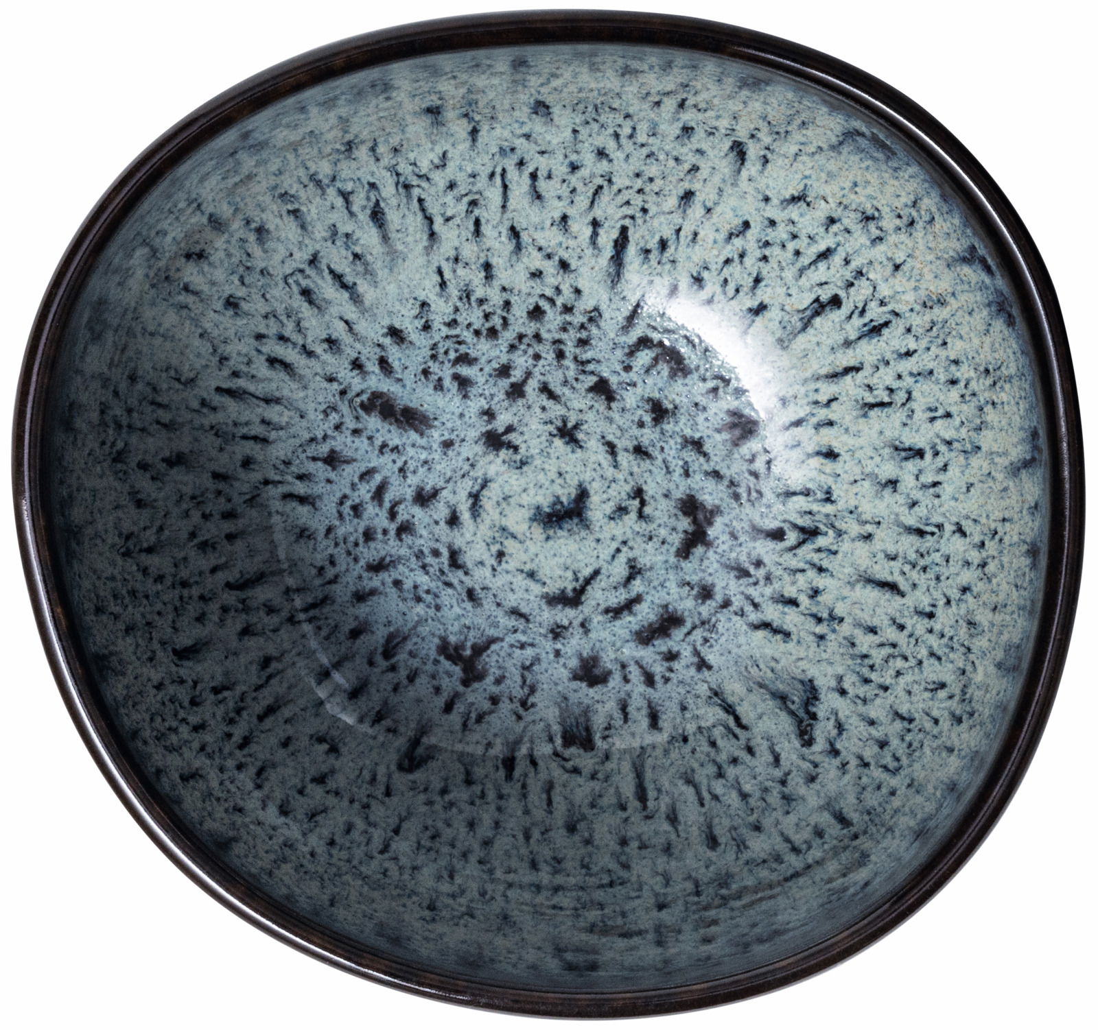 Obenansicht einer grauen Dessertschale Lave mit 210ml Fassungsvermögen, die eine einzigartige, gesprenkelte Glasur aufweist.