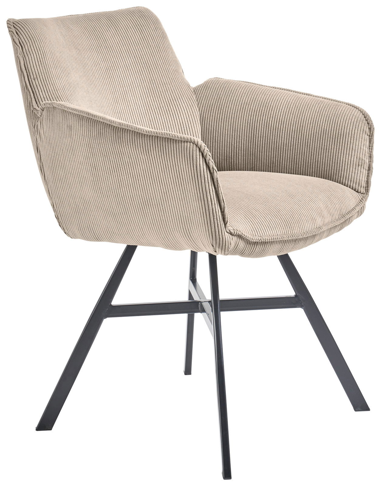 Set one by Musterring Armlehnstuhl SET ONE FRISCO Beiger Armlehnstuhl mit geripptem Stoffbezug und schwarzen Metallbeinen, seitliche Perspektive