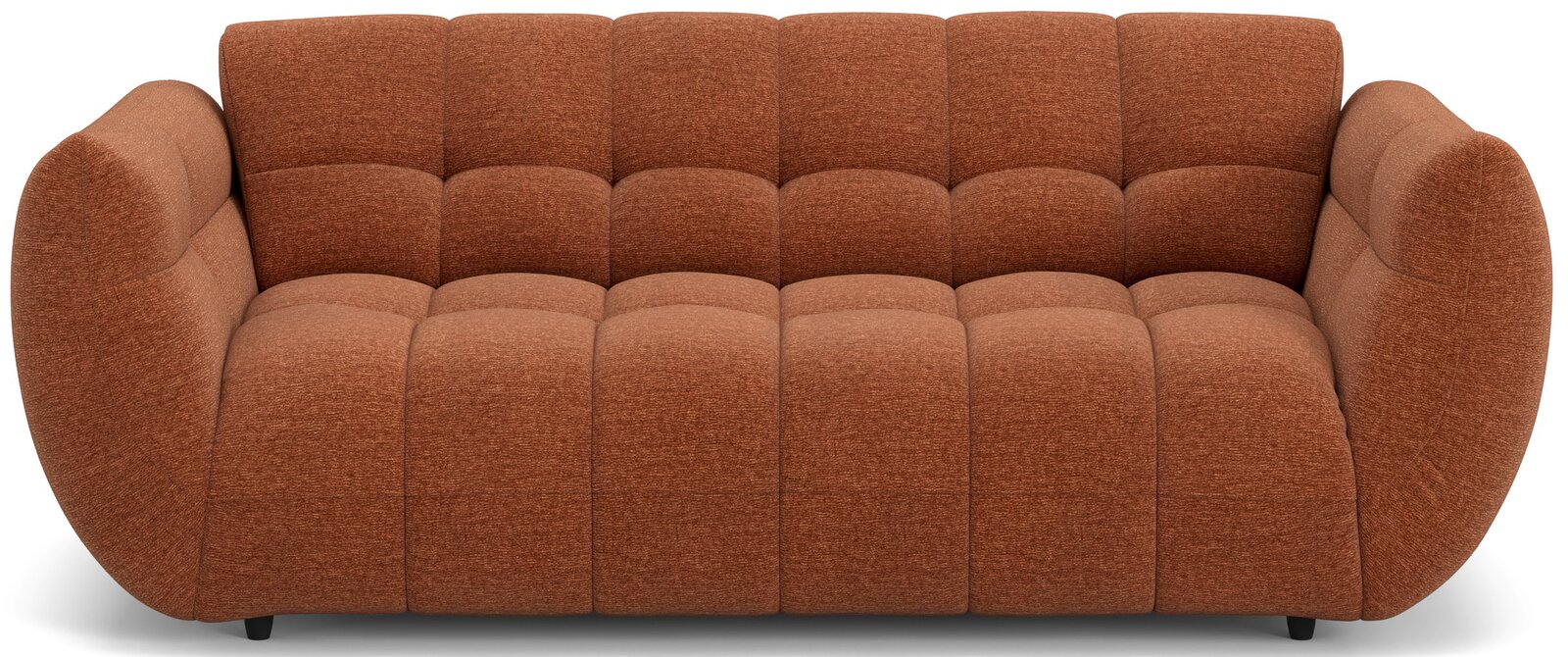 Großes, modernes Big-Sofa in warmem Braunton, frontal abgebildet mit abgerundeten Armlehnen und gepolsterten Sitzflächen.