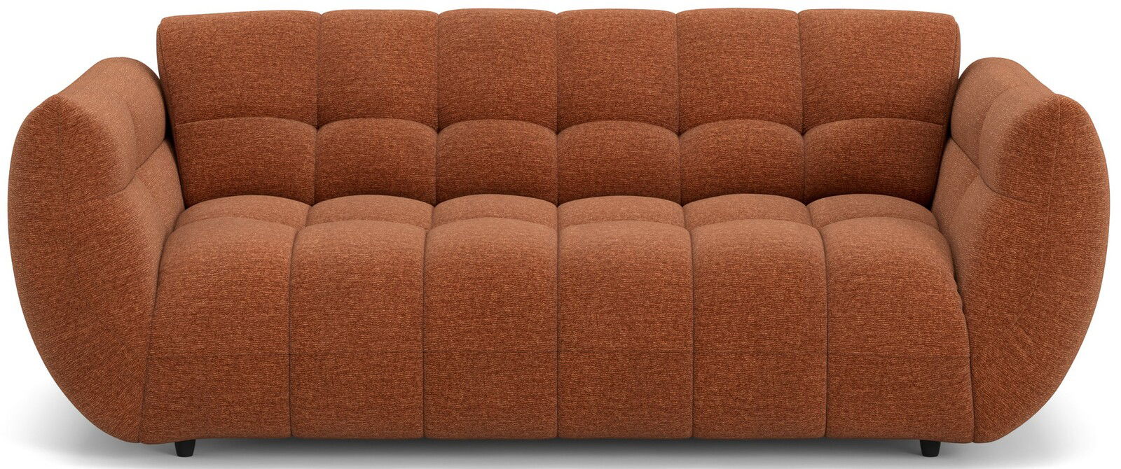 Großes, modernes Big-Sofa in warmem Braunton, frontal abgebildet mit abgerundeten Armlehnen und gepolsterten Sitzflächen.