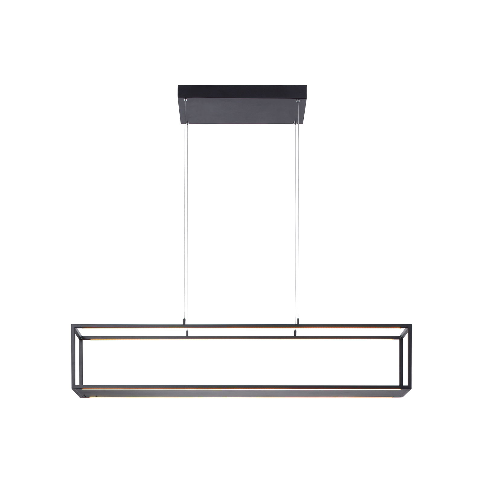 Moderne schwarze Pendelleuchte CONTURA von Paul Neuhaus in rechteckiger Form, frontal betrachtet.