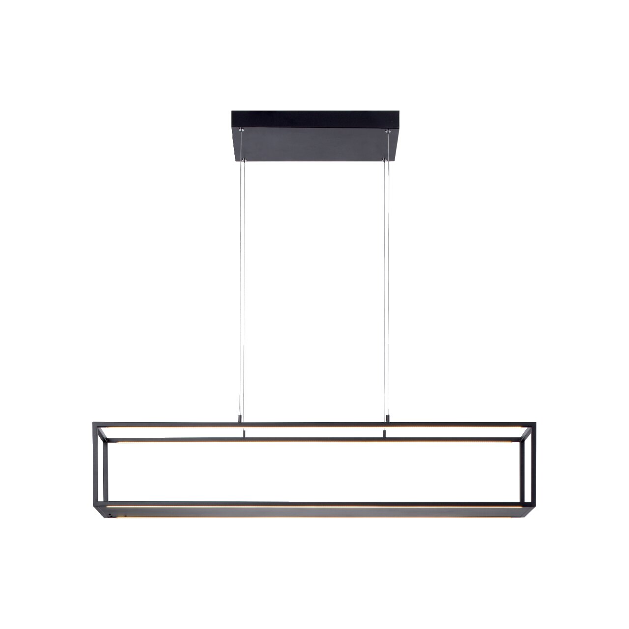 Moderne schwarze Pendelleuchte CONTURA von Paul Neuhaus in rechteckiger Form, frontal betrachtet.