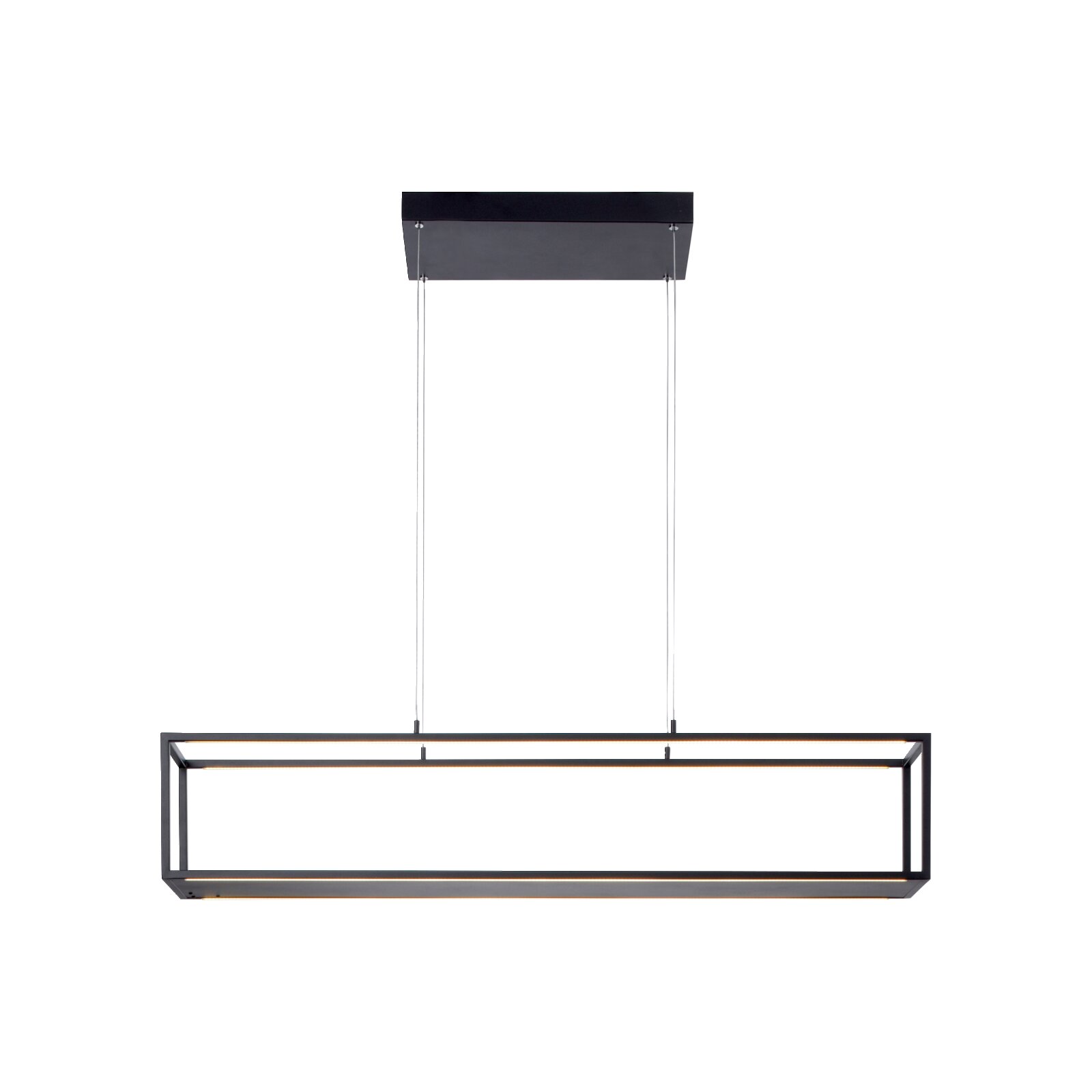 Moderne schwarze Pendelleuchte CONTURA von Paul Neuhaus in rechteckiger Form, frontal betrachtet.