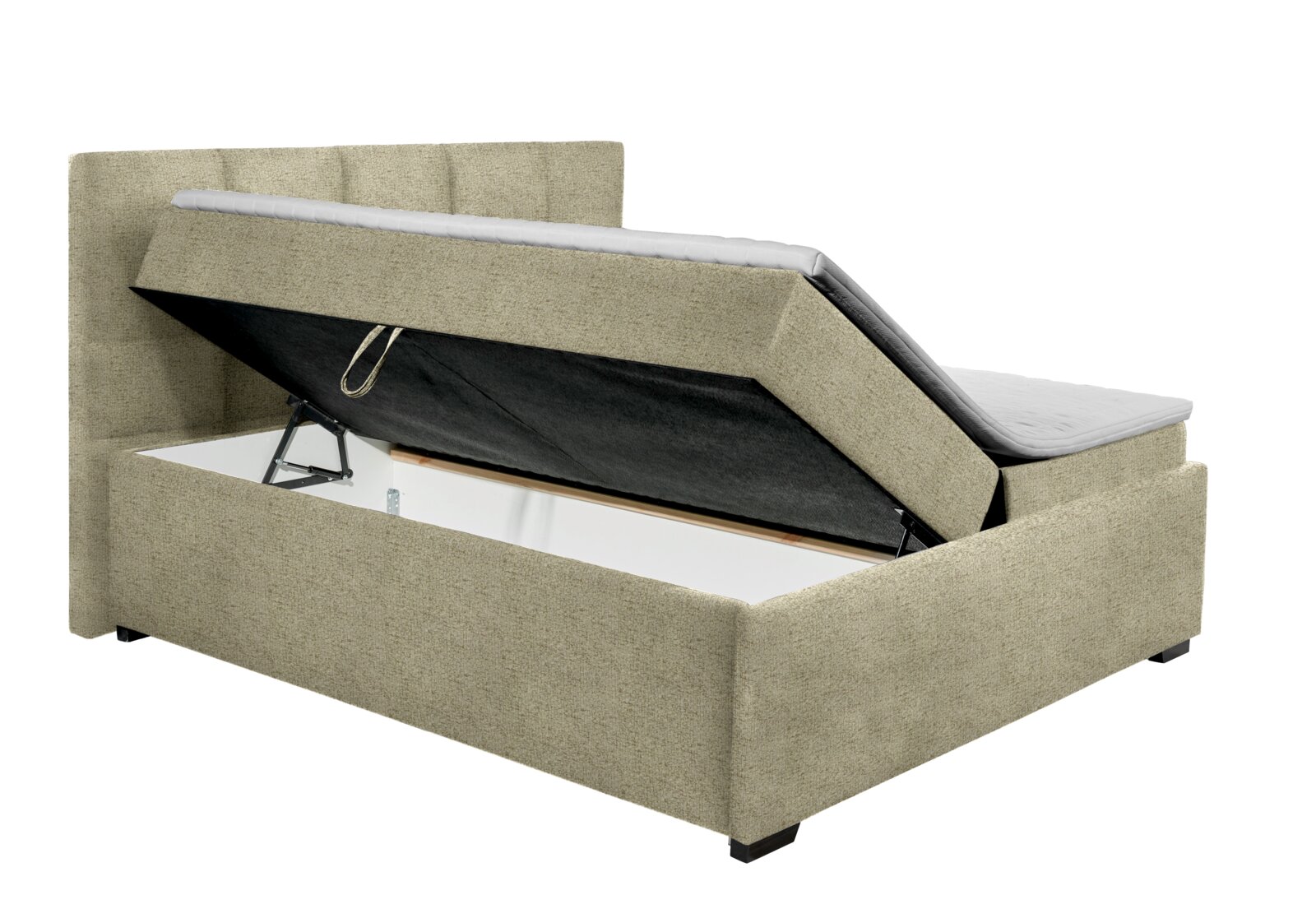 Stelbed met opklapbaar matras en opbergruimte, zijaanzicht