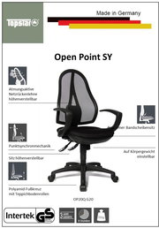 Bürostuhl mit atmungsaktiver Netzrückenlehne, höhenverstellbar, Punkt-Synchronmechanik, bequemem Bandscheibensitz, einstellbar auf Körpergewicht, Polyamid-Fußkreuz mit Teppichbodenrollen, seitliche Perspektive
