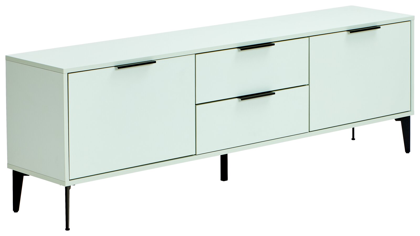 Hom´in TV-Lowboard JOLLY TV-Lowboard in hellem Mintgrün mit schwarzen Griffen und Beinen, seitliche Perspektive