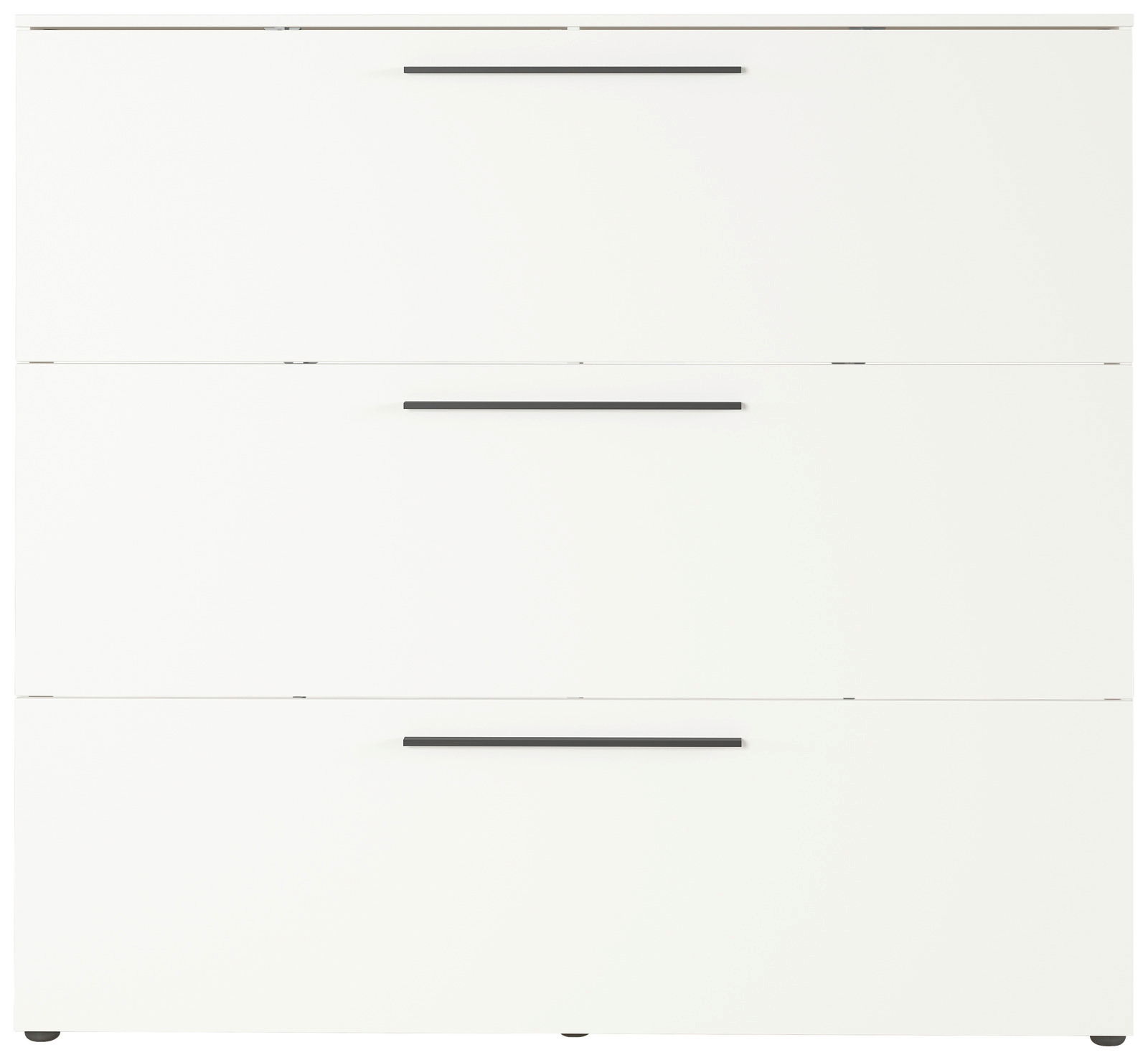 Weißer Schuhschrank mit drei Klappen, frontale Ansicht