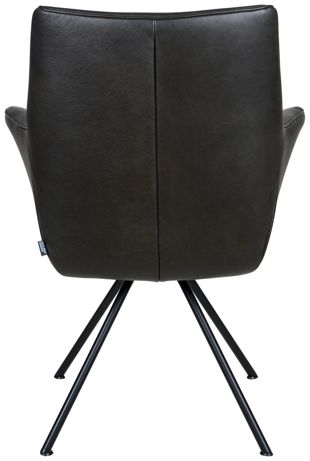 Rückansicht eines schwarzen Sessels mit Metallbeinen, Modell Chester von Dieter Knoll.