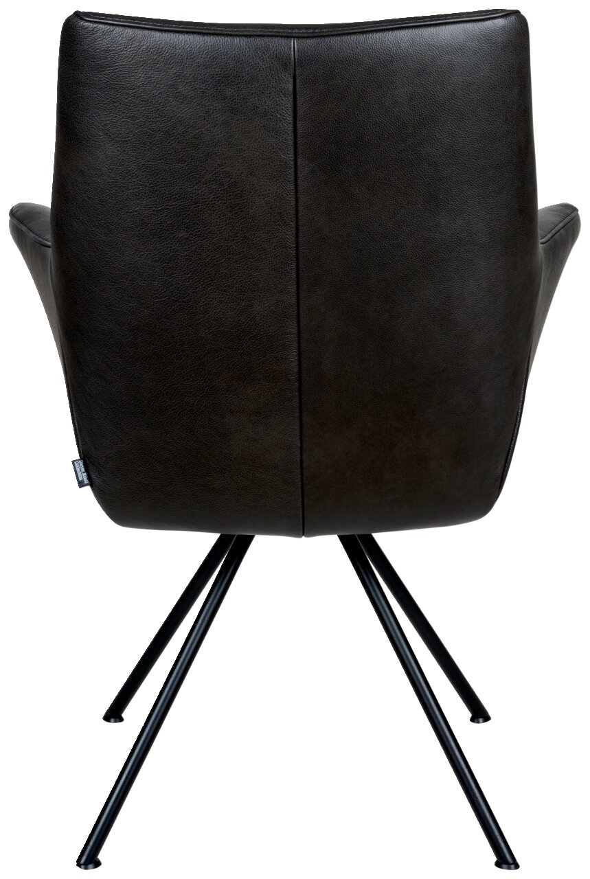 Achterkant van een zwarte fauteuil met metalen poten, model Chester van Dieter Knoll.
