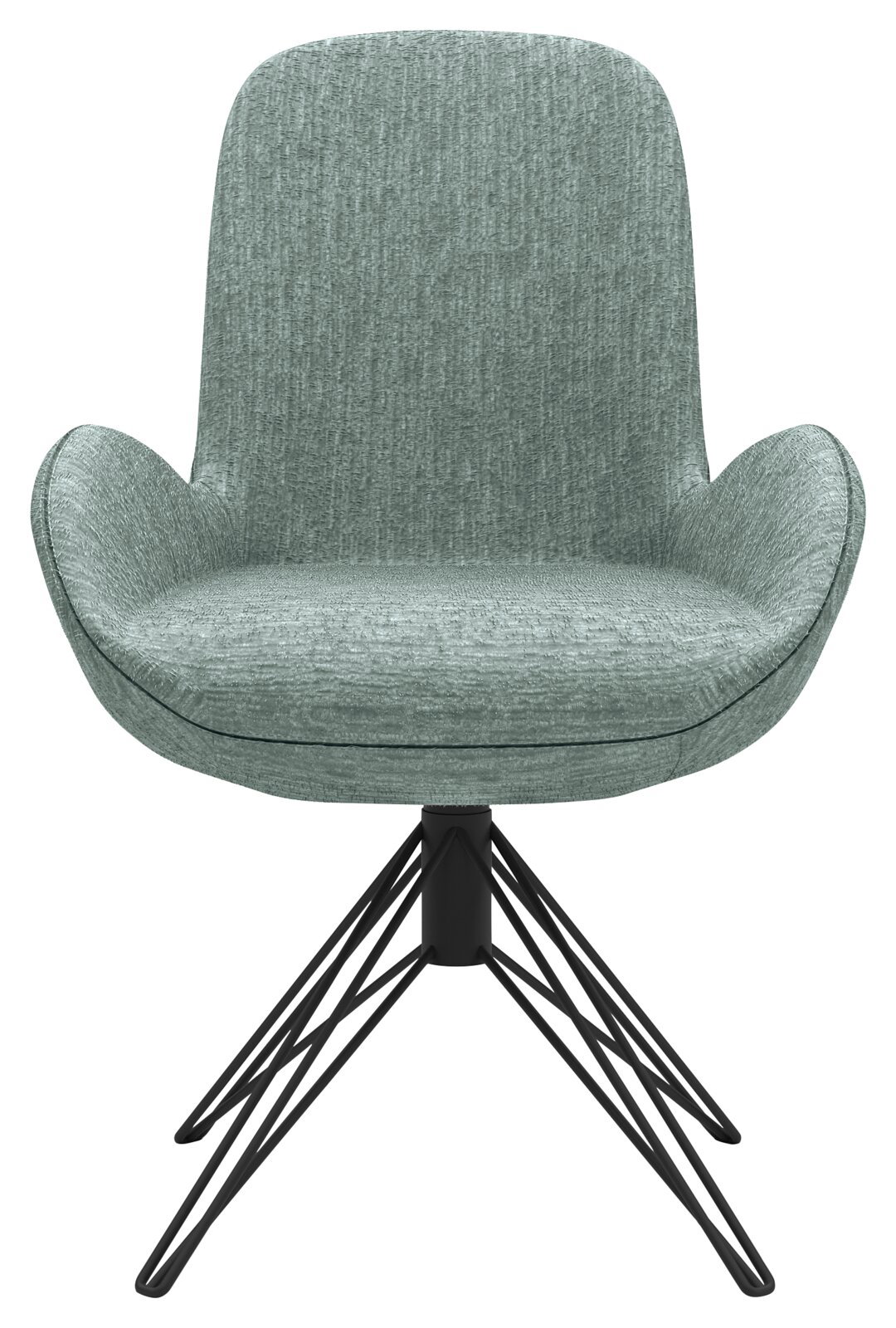 Moderner Armlehnstuhl in Grün mit schwarzem Metallgestell, Frontalansicht