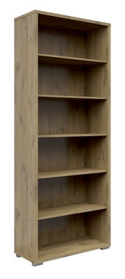 Holz-Aktenregal mit sechs offenen Fächern, seitliche Perspektive