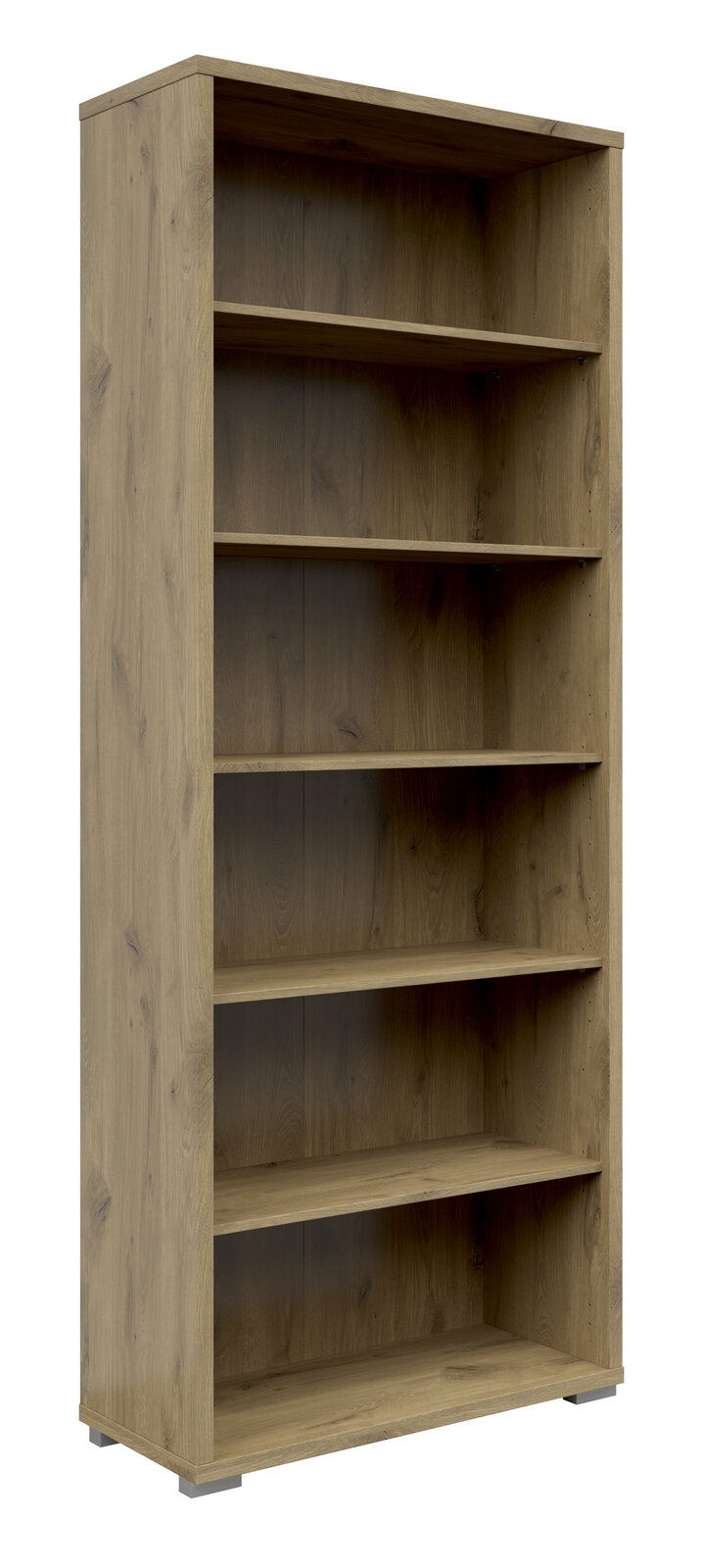 Holz-Aktenregal mit sechs offenen Fächern, seitliche Perspektive