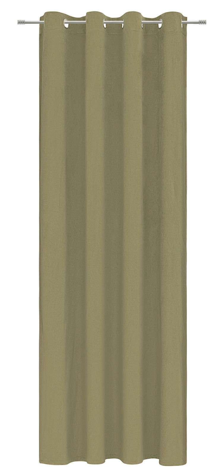 Esposa Ösenschal 135x245cm Grüner Ösenschal aus Stoff, frontal aufgenommen, an einer Gardinenstange aufgehängt.