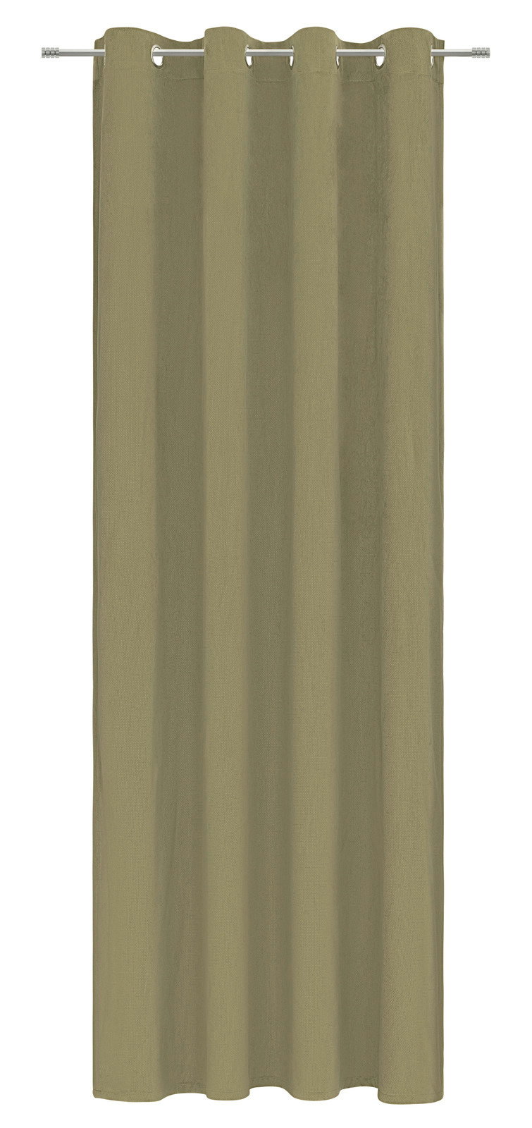 Esposa Ösenschal 135x245cm Grüner Ösenschal aus Stoff, frontal aufgenommen, an einer Gardinenstange aufgehängt.