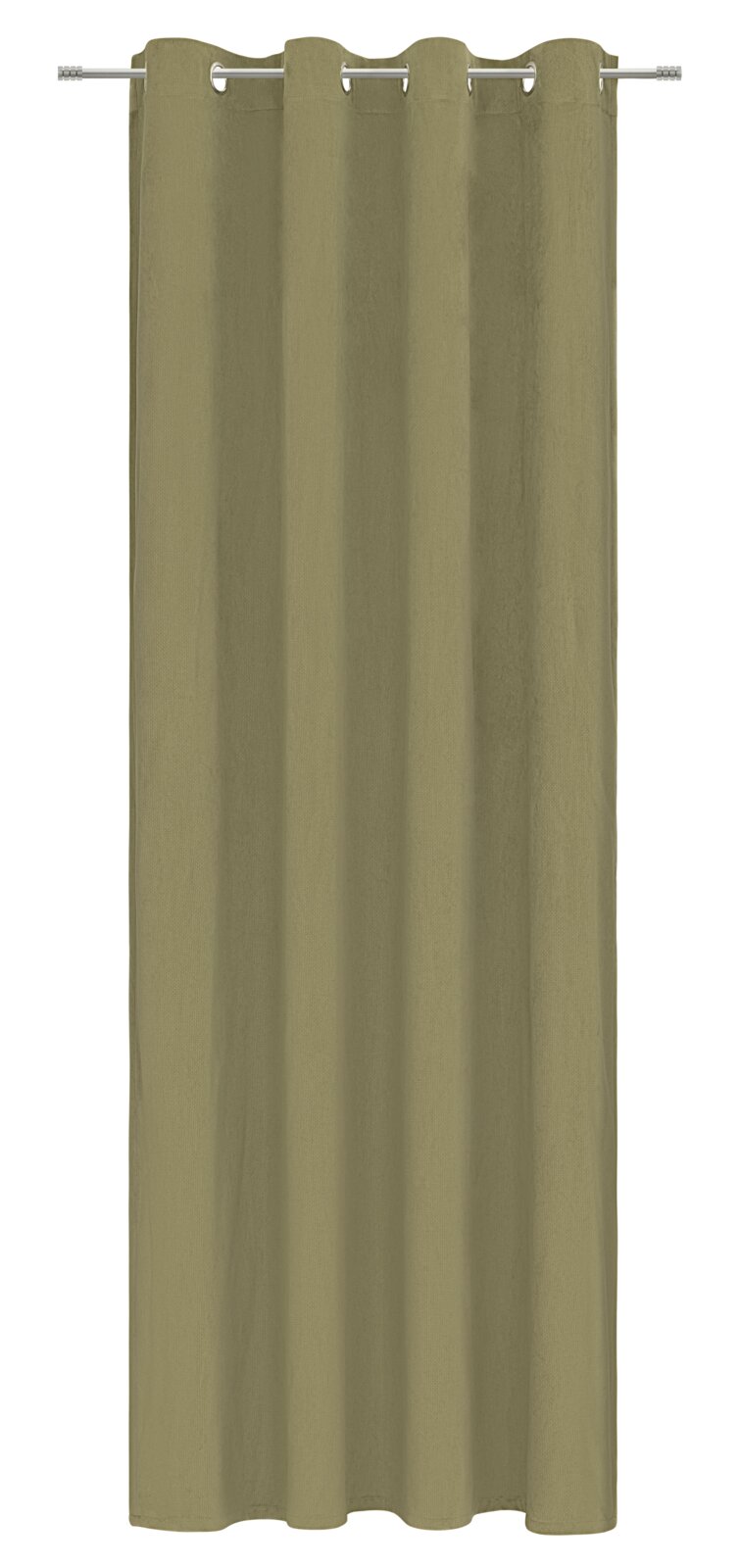 Esposa Ösenschal 135x245cm Grüner Ösenschal aus Stoff, frontal aufgenommen, an einer Gardinenstange aufgehängt.