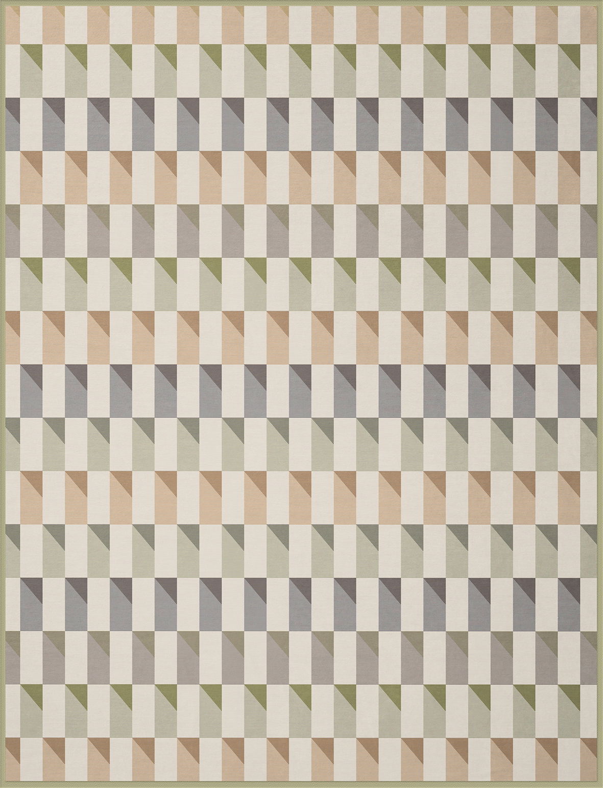 Wohndecke mit geometrischem Muster in Beige, Grau und Grün, Draufsicht