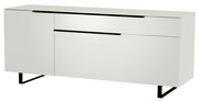 Weißes TV-Lowboard mit zwei Türen und einer Schublade, seitliche Perspektive