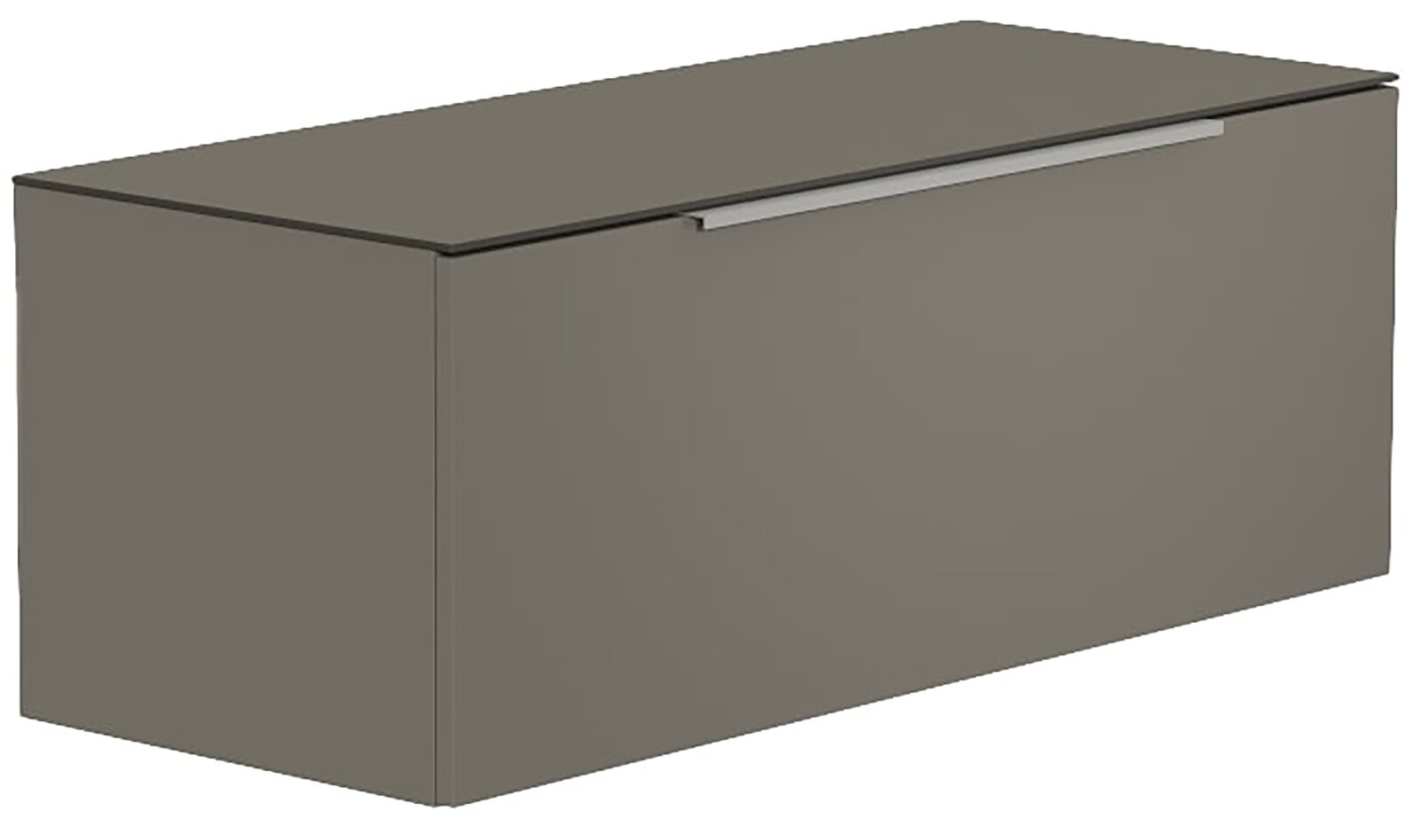 Graues Hänge-Lowboard mit schlichtem Design, seitliche Perspektive