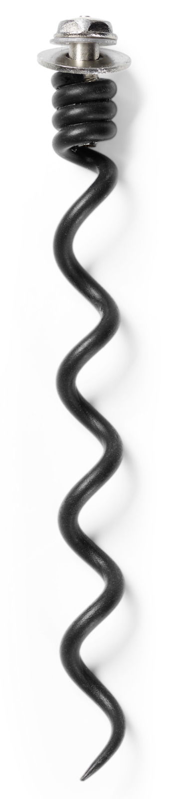 Nahaufnahme eines schwarzen Korkenziehers mit spiralförmigem Design, von oben betrachtet.