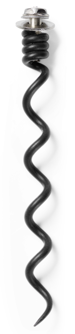 Nahaufnahme eines schwarzen Korkenziehers mit spiralförmigem Design, von oben betrachtet.