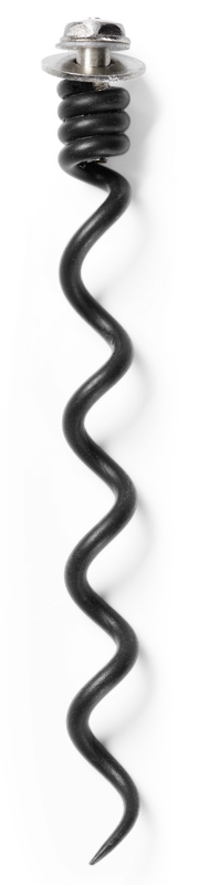 Nahaufnahme eines schwarzen Korkenziehers mit spiralförmigem Design, von oben betrachtet.