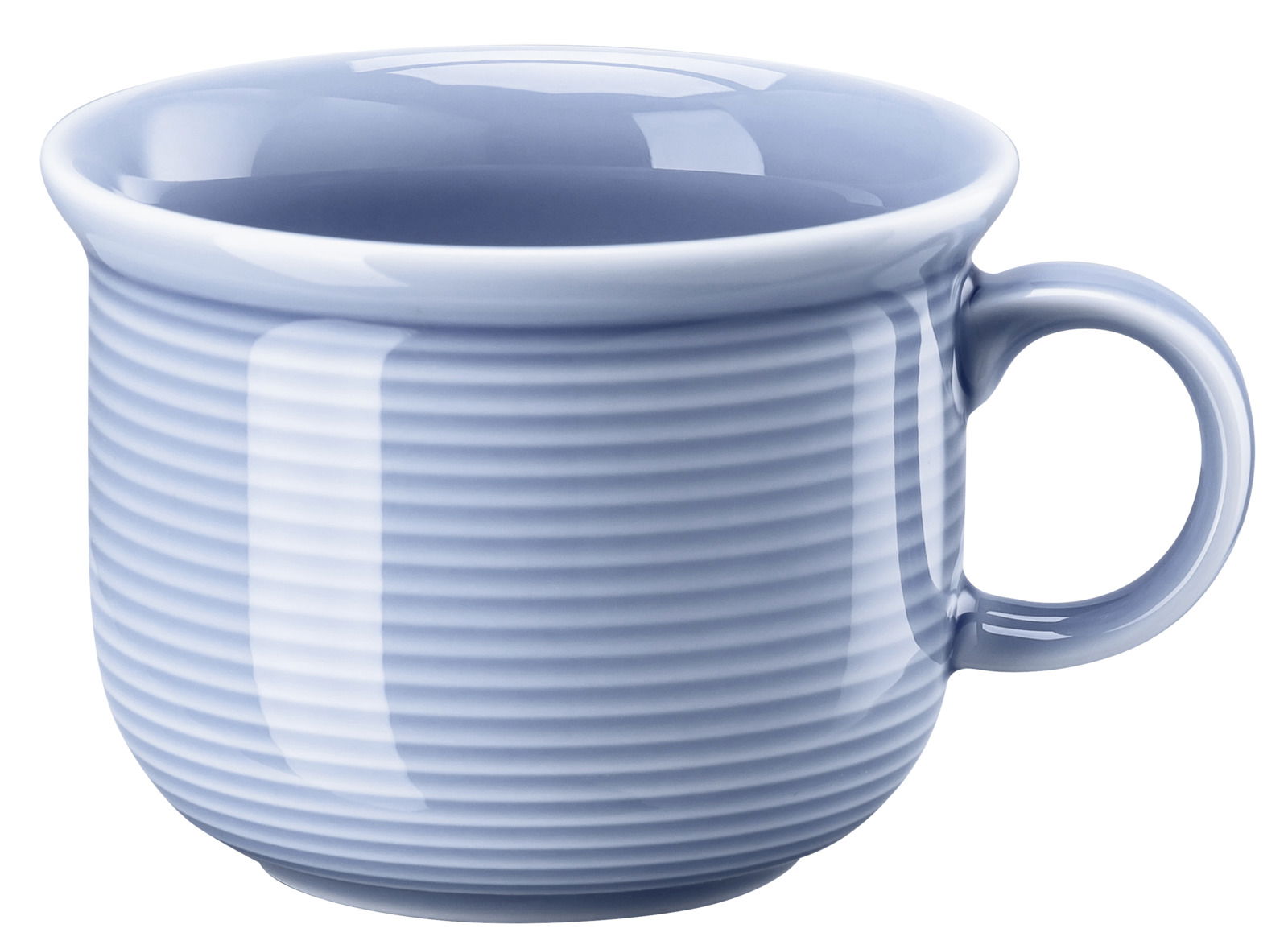 Blaue Espresso-Obertasse mit geriffelter Oberfläche, seitliche Perspektive