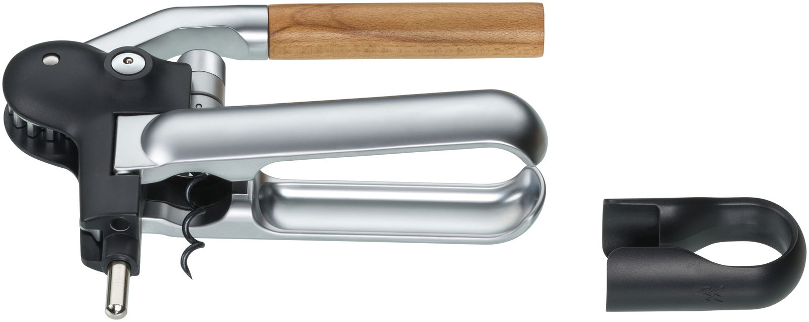 Hebelkorkenzieher WMF Baric mit Holzgriff und Metallhebel, seitliche Perspektive
