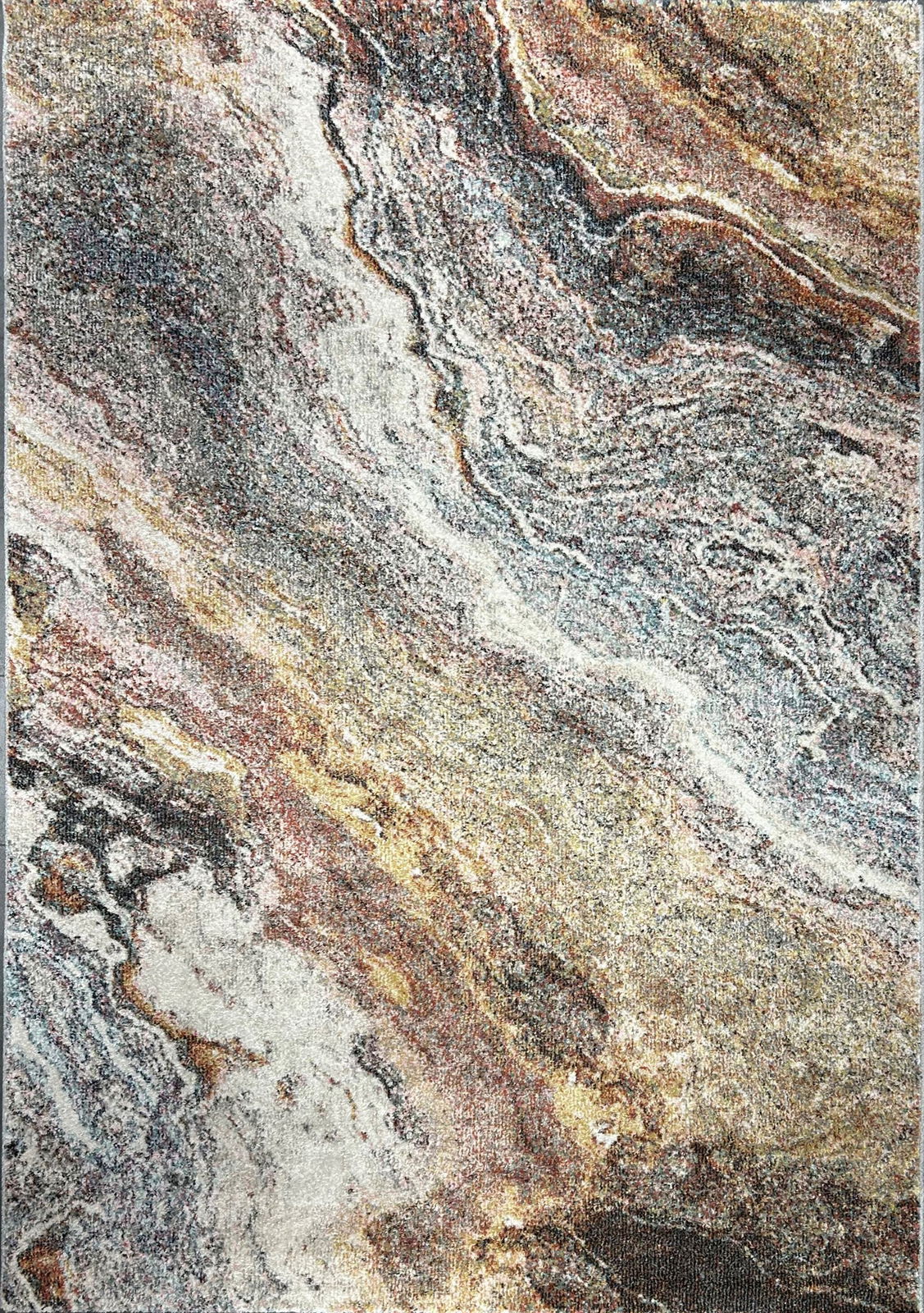 Moderner Webteppich mit marmoriertem Allover-Design in Erdtönen, Draufsicht
