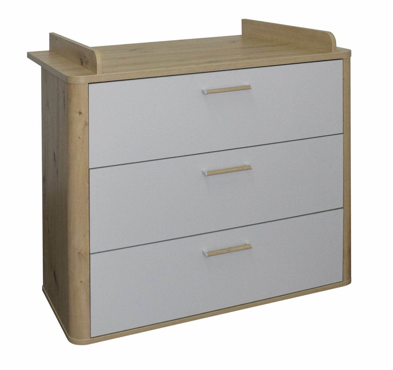 MyBaby Commode LILLY Wickelkommode aus Holz mit drei Schubladen, seitliche Perspektive