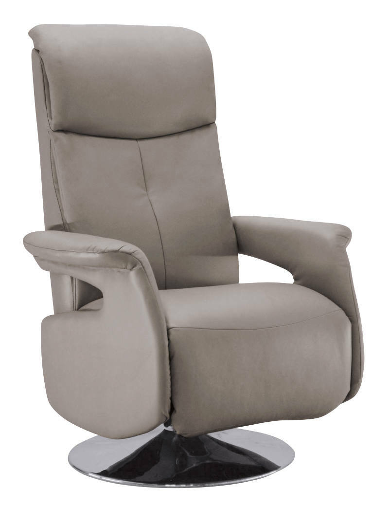 Bequemer Fernsehsessel OREGON in grauem Stoff mit verchromtem Drehsockel, seitliche Perspektive