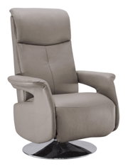 Comfortabele tv-fauteuil OREGON in grijze stof met verchroomd draaivoet, zijaanzicht