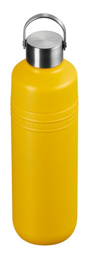 Gelbe Trinkflasche 1L Nectar mit Edelstahlverschluss, seitliche Ansicht