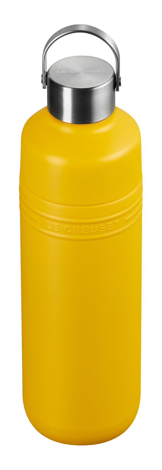 Gelbe Trinkflasche 1L Nectar mit Edelstahlverschluss, seitliche Ansicht