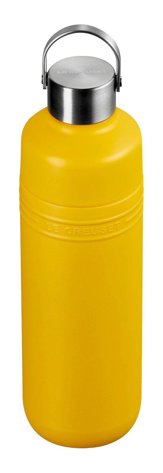 Gelbe Trinkflasche 1L Nectar mit Edelstahlverschluss, seitliche Ansicht