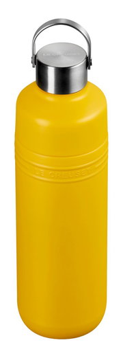 Gelbe Trinkflasche 1L Nectar mit Edelstahlverschluss, seitliche Ansicht