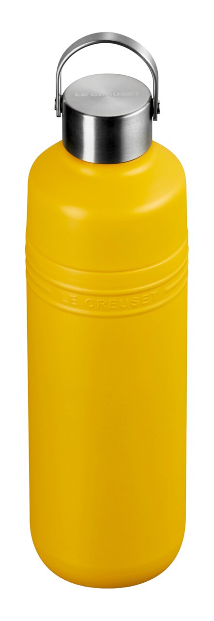 Gelbe Trinkflasche 1L Nectar mit Edelstahlverschluss, seitliche Ansicht