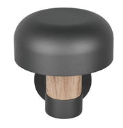 Moderne LED-Außenwandleuchte in dunklem Grau mit Holzdetail, seitliche Perspektive