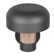 Moderne LED-Außenwandleuchte in dunklem Grau mit Holzdetail, seitliche Perspektive