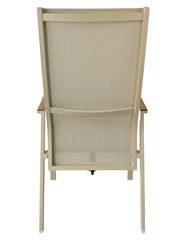 Rückansicht eines Gartensessels mit Metallrahmen und Netzrückenlehne